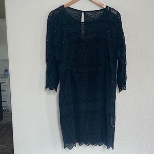 Lucky Brand Black Eyelet Scallop Hem Mini Dress